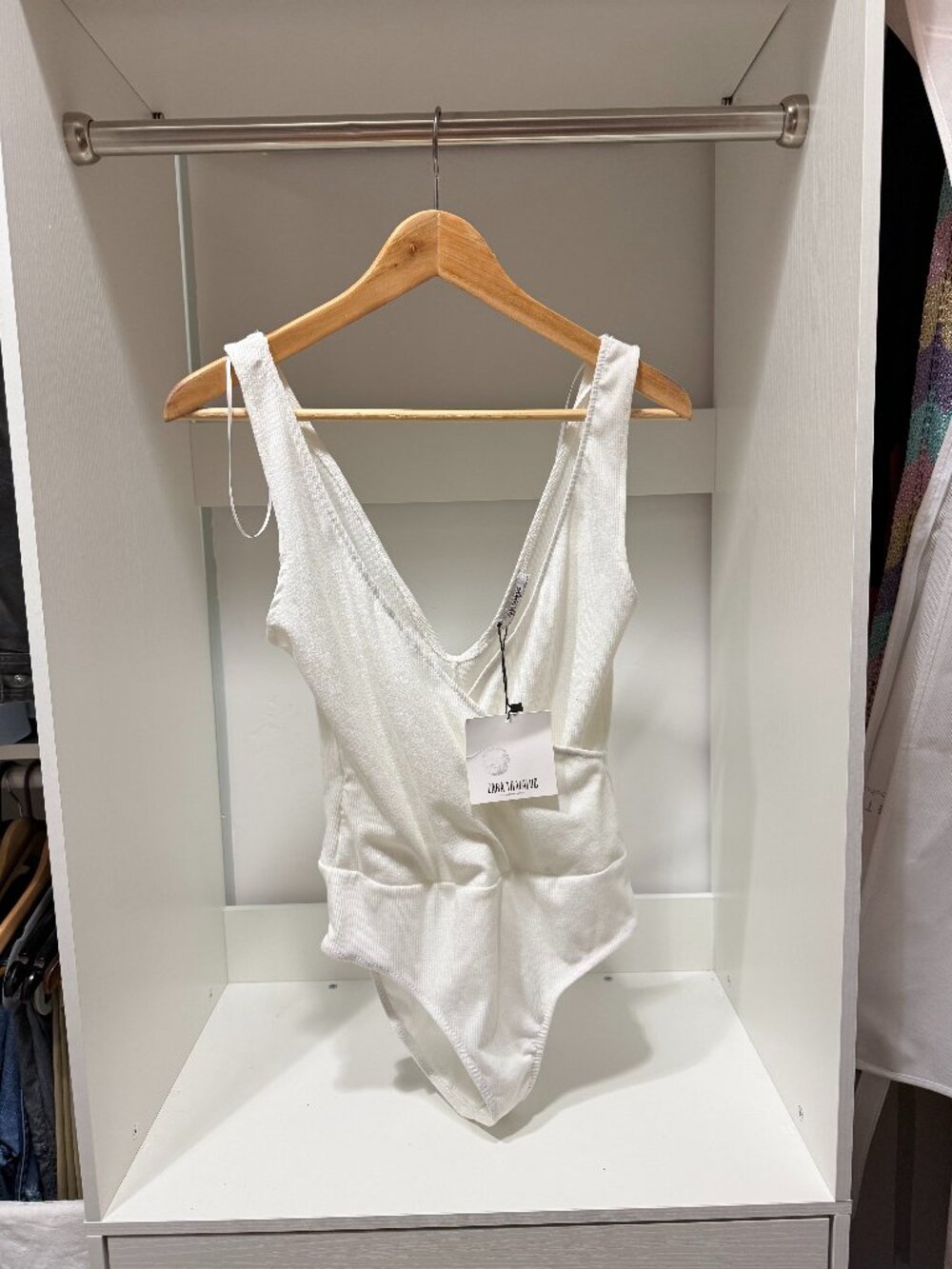 NWT: Zara Trafaluc White Ribbed Wrap Bodysuit
